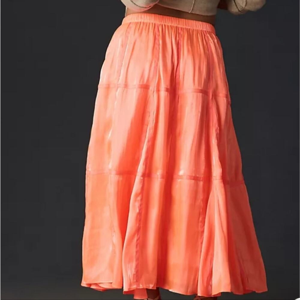 Anthropologie Parachute Maxi Skirt Orange Large Petite Boho Flowy Elastic Waist - Picture 2 of 12